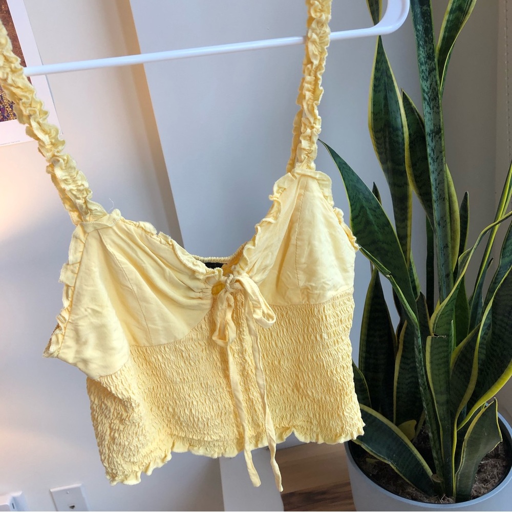 Yellow forever 21 women’s smocked sweetheart tank top